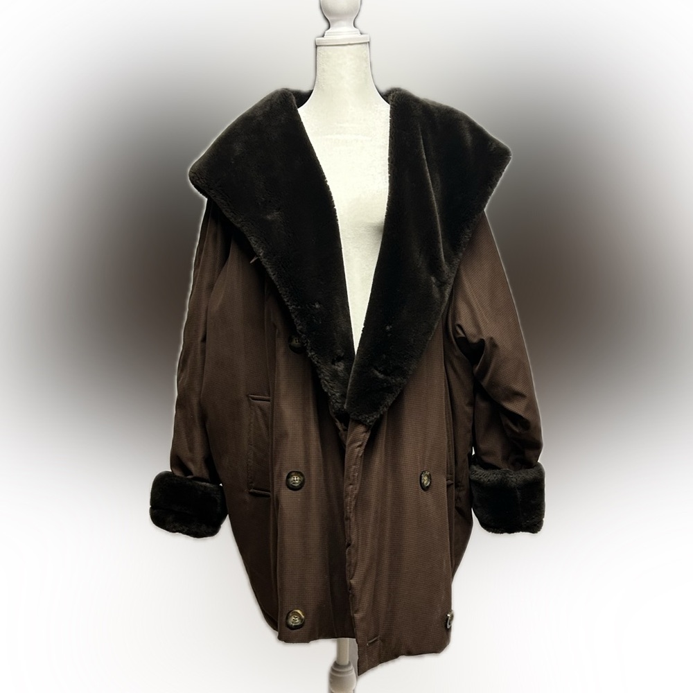 Jones NY Baggy Coat with Faux Fur Collar and Cuffs